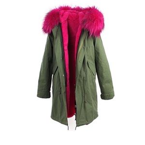 COPY - JAZZEVAR Green Parka with Pink Furry Hood